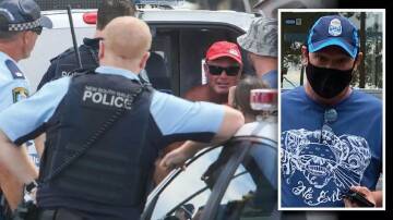 Police arresting Michael Dale at Wollongong Harbour on January 26, 2021 (main picture). 